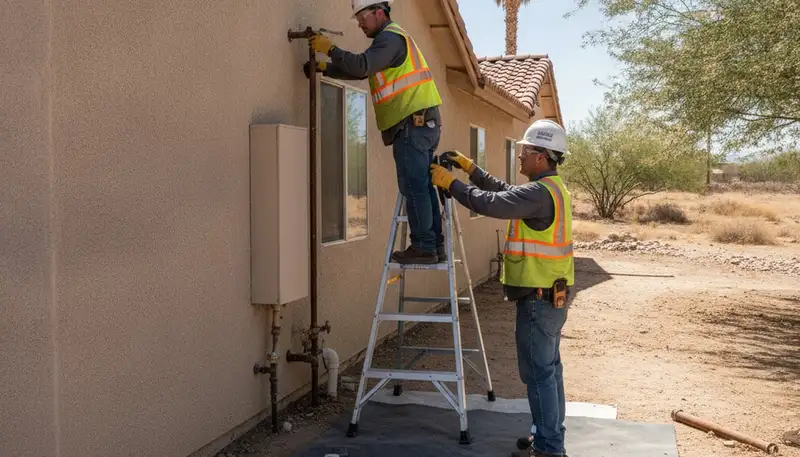 Las Vegas, NV plumbing repair technician servicing a residential pipe leak