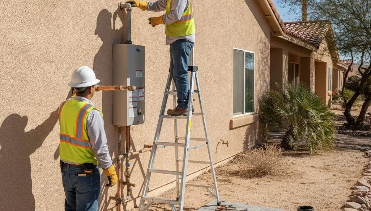 Las Vegas NV plumber repairing a plumbing fixture for a residential service call