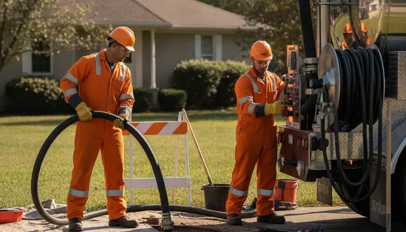 Septic pumping service truck for Las Vegas, NV homes on a plumbing repair job