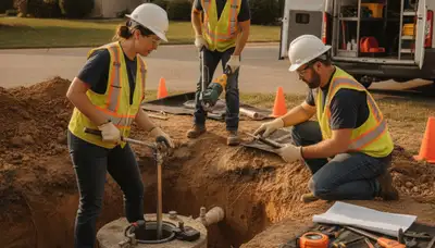 Septic repair technician servicing Las Vegas, NV home plumbing system for slow drains and failures