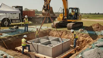 Las Vegas, NV plumbers installing a residential septic tank for a home service project