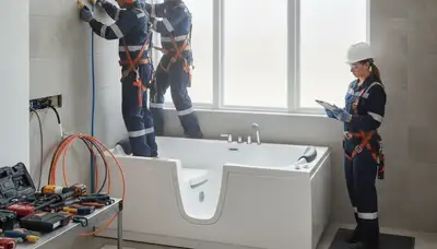 Las Vegas plumber installing a walk-in tub for safe, comfortable home bathing